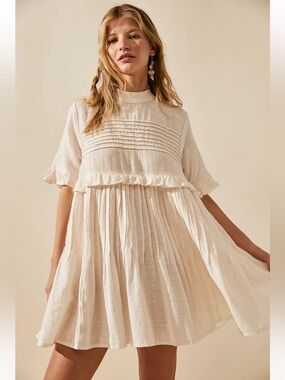 Free People Cream Baby Doll Mini Dress